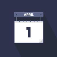 1st April calendar icon. April 1 calendar Date Month icon vector illustrator