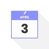 April 3 calendar icon. Date,  Month calendar icon vector illustration