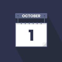 1st October calendar icon. October 1 calendar Date Month icon vector illustrator