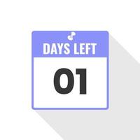 1 Day Left Countdown sales icon. 1 day left to go Promotional banner vector