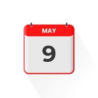 9th May calendar icon. May 9 calendar Date Month icon vector illustrator