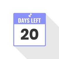 20 Days Left Countdown sales icon. 20 days left to go Promotional banner vector