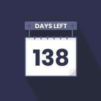Faltan 138 días de cuenta regresiva para la promoción de ventas. Quedan 138 días para el banner de ventas promocionales. vector