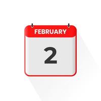 2nd February calendar icon. February 2 calendar Date Month icon vector illustrator