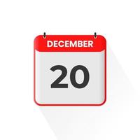 20th December calendar icon. December 20 calendar Date Month icon vector illustrator