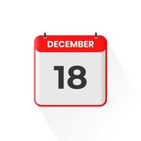 18th December calendar icon. December 18 calendar Date Month icon vector illustrator