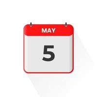 5th May calendar icon. May 5 calendar Date Month icon vector illustrator