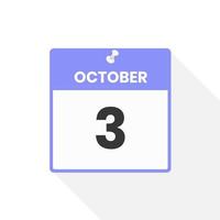 October 3 calendar icon. Date,  Month calendar icon vector illustration