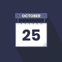 25th October calendar icon. October 25 calendar Date Month icon vector illustrator