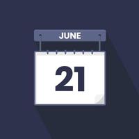 21st June calendar icon. June 21 calendar Date Month icon vector illustrator