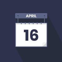 16th April calendar icon. April 16 calendar Date Month icon vector illustrator