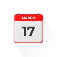 17th March calendar icon. March 17 calendar Date Month icon vector illustrator