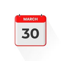 30th March calendar icon. March 30 calendar Date Month icon vector illustrator