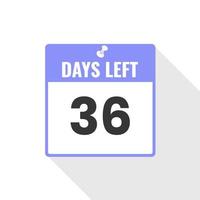 36 Days Left Countdown sales icon. 36 days left to go Promotional banner vector