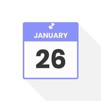 January 26 calendar icon. Date,  Month calendar icon vector illustration