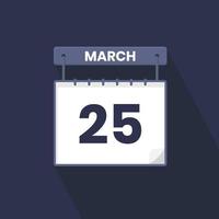 Icono del calendario del 25 de marzo. 25 de marzo calendario fecha mes icono vector ilustrador