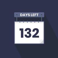 Faltan 132 días de cuenta regresiva para la promoción de ventas. Quedan 132 días para el banner de ventas promocionales. vector
