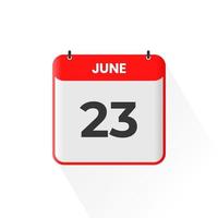 23rd June calendar icon. June 23 calendar Date Month icon vector illustrator