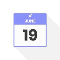 June 19 calendar icon. Date,  Month calendar icon vector illustration