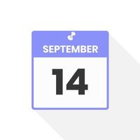 September 14 calendar icon. Date,  Month calendar icon vector illustration