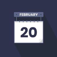 Icono del calendario del 20 de febrero. 20 de febrero calendario fecha mes icono vector ilustrador