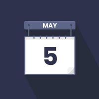 5th May calendar icon. May 5 calendar Date Month icon vector illustrator