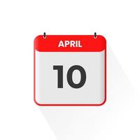 10th April calendar icon. April 10 calendar Date Month icon vector illustrator