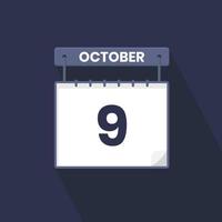 9th October calendar icon. October 9 calendar Date Month icon vector illustrator