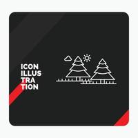 Red and Black Creative presentation Background for forest. camping. jungle. tree. pines Line Icon vector