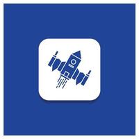 Blue Round Button for spacecraft. spaceship. ship. space. alien Glyph icon vector