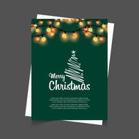 Merry Christmas Glowing Lights Green Background vector