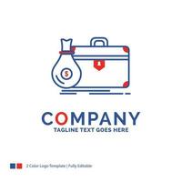 Company Name Logo Design For briefcase. business. case. open. portfolio. Blue and red Brand Name Design with place for Tagline. Abstract Creative Logo template for Small and Large Business. vector