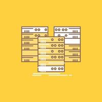 Center. centre. data. database. server Flat Line Filled Icon. Beautiful Logo button over yellow background for UI and UX. website or mobile application vector