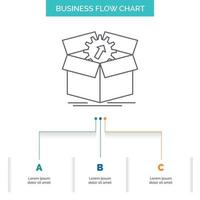 upload. performance. productivity. progress. work Business Flow Chart Design with 3 Steps. Line Icon For Presentation Background Template Place for text vector