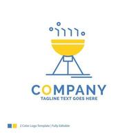 Cooking bbq. camping. food. grill Blue Yellow Business Logo template. Creative Design Template Place for Tagline. vector