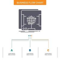 3d. dimensional. holographic. scan. scanner Business Flow Chart Design with 3 Steps. Glyph Icon For Presentation Background Template Place for text. vector