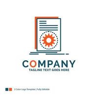 Code. executable. file. running. script Logo Design. Blue and Orange Brand Name Design. Place for Tagline. Business Logo template. vector