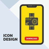 camera. action. digital. video. photo Glyph Icon in Mobile for Download Page. Yellow Background