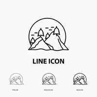 hill. landscape. nature. mountain. sun Icon in Thin. Regular and Bold Line Style. Vector illustration