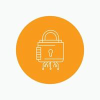 Security. cyber. lock. protection. secure White Line Icon in Circle background. vector icon illustration