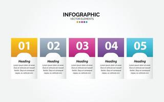 plantilla de diseño de etiqueta infográfica horizontal vectorial con iconos y 5 opciones o pasos. se puede utilizar para el diagrama de proceso. presentaciones diseño de flujo de trabajo. bandera. diagrama de flujo gráfico de información vector