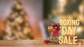 The gift box  and gold text Boxing Day for shopping concept 3d rendering photo