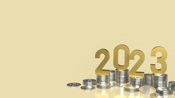 The 2023 gold and coins for business concept 3d rendering photo