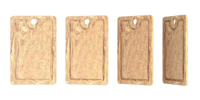 conjunto de tablas de cortar en diferentes posiciones, aisladas en un fondo blanco. foto