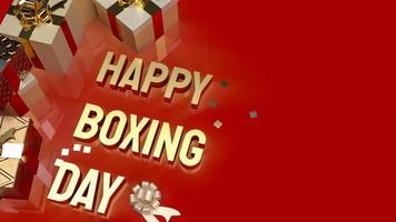 la caja de regalo y el día de boxeo de texto dorado para la representación 3d del concepto de compras foto