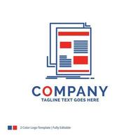 Company Name Logo Design For news. newsletter. newspaper. media. paper. Blue and red Brand Name Design with place for Tagline. Abstract Creative Logo template for Small and Large Business. vector