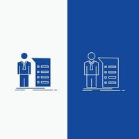 Business. explanation. graph. meeting. presentation Line and Glyph web Button in Blue color Vertical Banner for UI and UX. website or mobile application vector