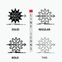 performance. progress. work. setting. gear Icon in Thin. Regular. Bold Line and Glyph Style. Vector illustration