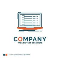 Api. app. coding. developer. laptop Logo Design. Blue and Orange Brand Name Design. Place for Tagline. Business Logo template. vector