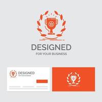 Business logo template for award. cup. prize. reward. victory. Orange Visiting Cards with Brand logo template. vector